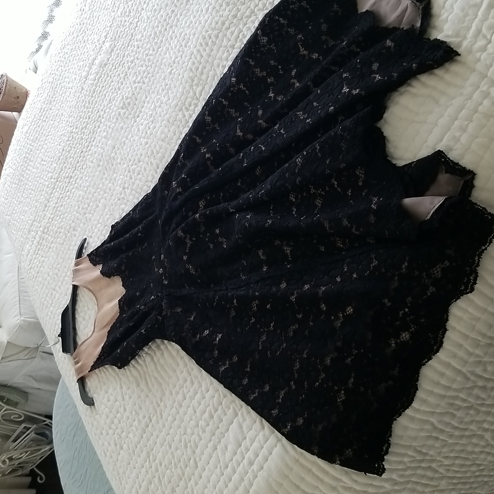 Black lace, illusion top Tracy Reese cocktail dress,  size 6